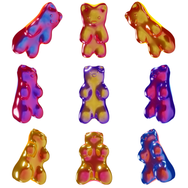 3D renkli renkli jelibon seti şeker y2k funky disko retro pop 70 'lerin parti elemanları şeffaf png izole koleksiyon çıkartmaları moda poster klipleri sanat