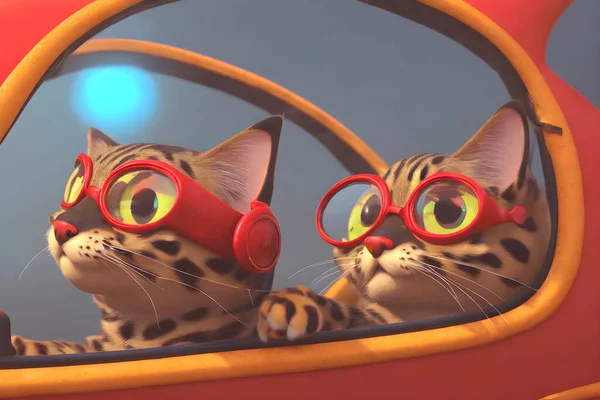 Two cats with glasses and red goggles