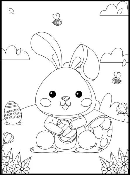 Милый Кролик Корзиной Векторных Рисунков Кроликов — стоковое фото