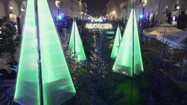 Θεσσαλονίκη Ελλάδα Δεκεμβρίου 2022 Στολισμένα Και Φωτισμένα Χριστουγεννιάτικα Δέντρα Στην — Αρχείο Βίντεο
