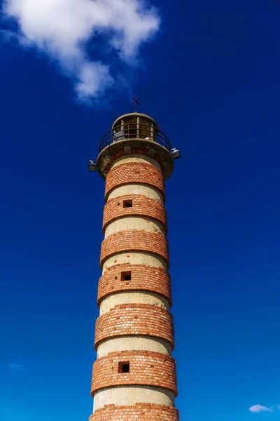 Lisbon Belem Red Brick Waterfront Lighthouse Blue Sky Monument Discoveries — Stock Photo, Image