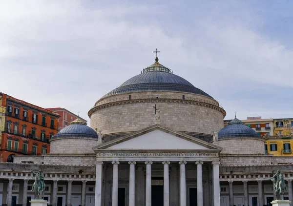 Nápoles Itália Piazza Del Plebiscito Vista Dia Igreja San Francesco — Fotografia de Stock