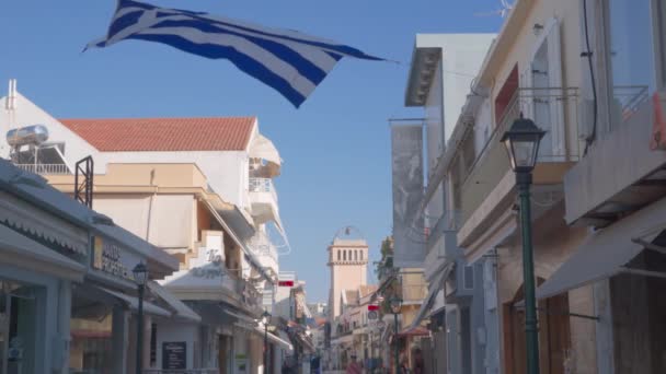 Argostoli Görögország 2021 Július Egy Nagy Görög Zászló Lengett Városközpont — Stock videók