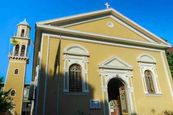 Ortodoxa Färgglada Kyrkan Fasad Saint Spiridon Med Ett Klocktorn Och — Stockfoto