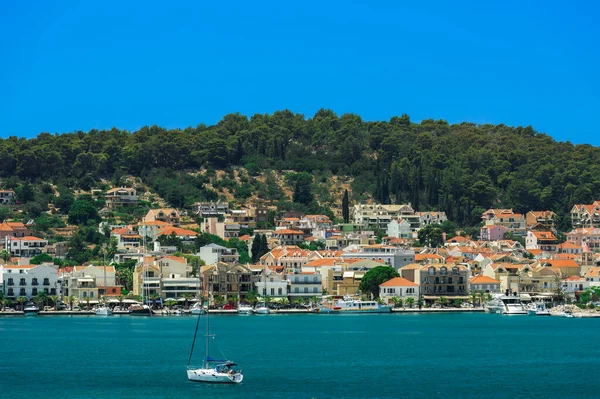Argostolion Town Seafront Panorama Low Rise Buildings Ionian Island Cephalonia — Stock Photo, Image