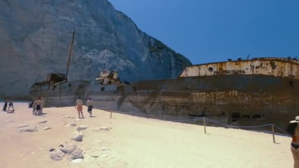 Zakynthos Greece July 2021 Hyperlapse Circuling Navagio Beach Famous Derupt — стокове відео