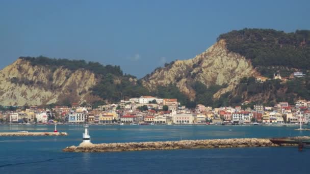 Zakynthos Griechische Inselhauptstadt Mit Meerblick Landschaft Mit Flachen Häusern Und — Stockvideo