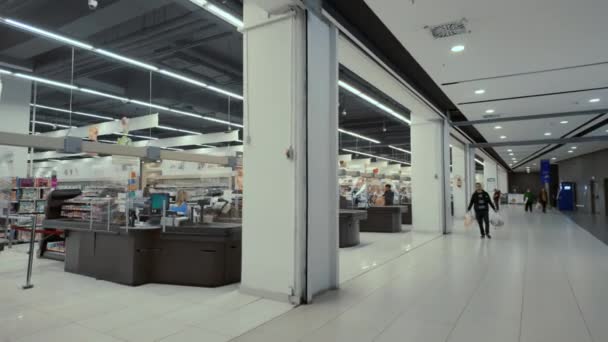 Thessalonique Grèce Avril 2024 Supermarché Caissier Comptoirs Chaîne Magasins Grecque — Video
