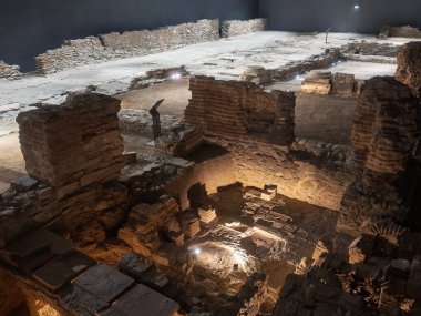 Thessaloniki, Greece - November 30 2024: Venizelou metro station ancient ruins and artifacts archaeological site. clipart