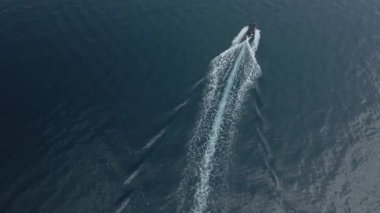 Yunanistan 'ın Chalkidiki yarımadasında Akdeniz' de sakin sularda yüzen küçük bir teknenin üzerinde uçmak.