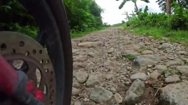 Їзда Мотоциклі Гірській Дорозі Колеса Високоякісні Кадри — стокове відео