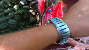 Bir kız su kaydırağından yuvarlanıyor. Yüksek kalite 4k görüntü