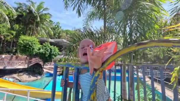 Crianças Nadando Piscina Parque Aquático Imagens Alta Qualidade — Vídeo de Stock