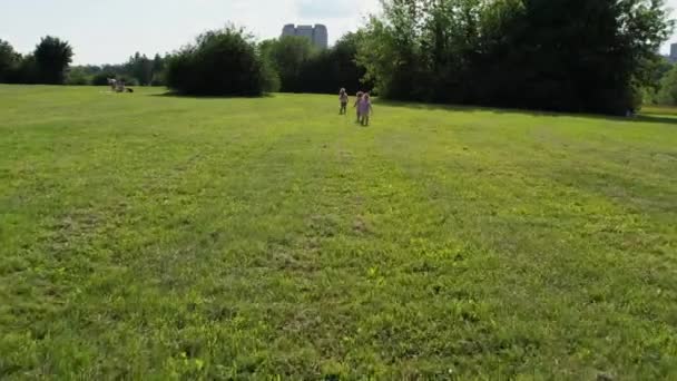 芝の上を走っている姉妹の子供たち 高品質の4K映像 — ストック動画