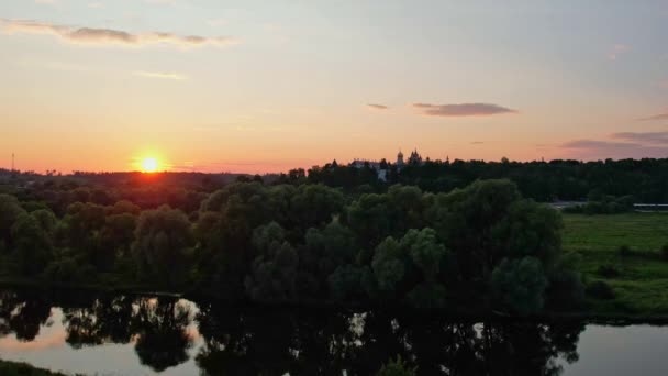 Sunset Zvenigorod View Drone Monastery High Quality Footage — Stock Video