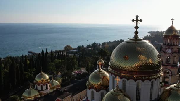 Nya Athos Kloster Abchazien Staden New Athos Drönare Bilder Höst — Stockvideo