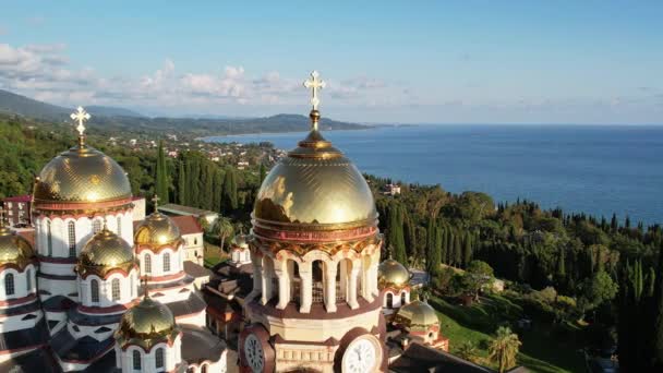 Nuevo Monasterio Athos Abjasia Ciudad New Athos Imágenes Drones Colinas — Vídeo de stock