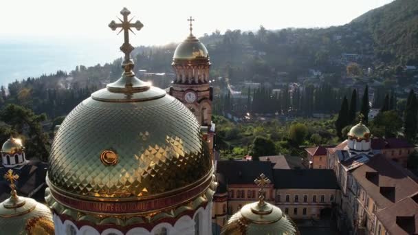 Nuovo Monastero Athos Abkhazia Città New Athos Riprese Droni Colline — Video Stock