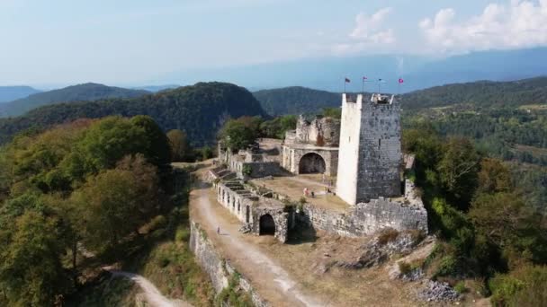 Anakopia Fästning Bergen Abchazien Staden New Athos Drönare Bilder Högkvalitativ — Stockvideo