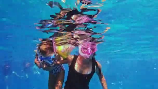 Holčička Plavat Maminkou Velrybími Žraloky Maskou Šnorchlovými Filipínami Oslob Dívka — Stock video