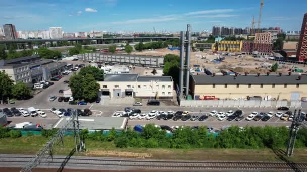 Vista Drone Distrito Industrial Moscou Verão Imagens Alta Qualidade — Vídeo de Stock