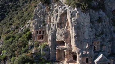 Demre Turkey 'deki Lycian mezarları İHA' dan. Yüksek kalite 4k görüntü