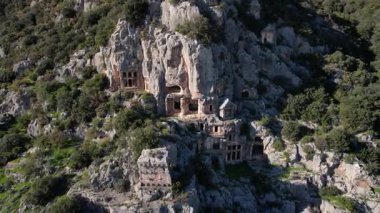 Demre Turkey 'deki Lycian mezarları İHA' dan. Yüksek kalite 4k görüntü