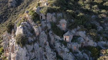 Demre Turkey 'deki Lycian mezarları İHA' dan. Yüksek kalite 4k görüntü