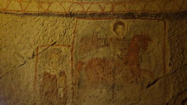 Kapadokya 'nın mağara kiliselerinde freskler. Yüksek kalite 4k görüntü