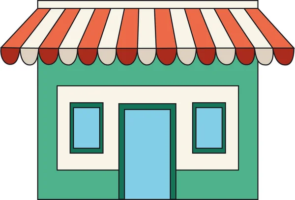 Loja Online Sign Shop Canopy Visualização Comercial Com Telhado Esquema —  Vetores de Stock