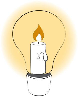 Kış geliyor, Avrupa enerji krizi. Rusya Ukrayna savaşı. Sürdürülebilir kaynaklar için alternatif elektrik kaynağı kavramı, ekoloji yeşili teması. Ampulde yanan mum.