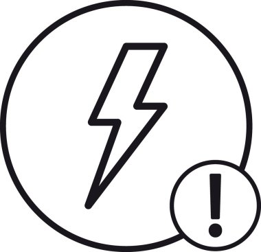 Şimşek yıldırımı şimşek şimşeği simgesi dairesel yuvarlak siyah renk. con vektör düz çizim