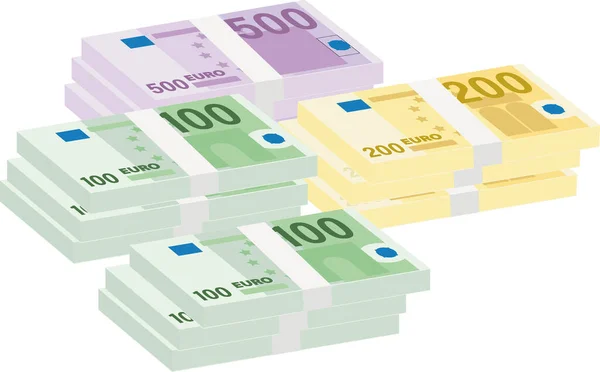 Banknoty Euro Duży Stos Pieniędzy Prosty Płaski Styl Ilustracja Wektora — Wektor stockowy