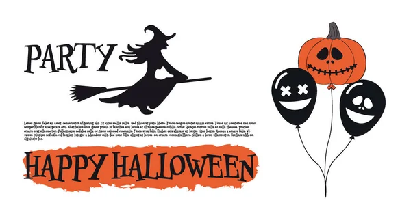 Wesołego Halloween Latający Plakat Imprezą Czarownic Balon Grozy Dynie Pomarańczowy — Wektor stockowy