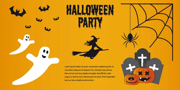 Cartaz Halloween Feliz Fundo Convite Festa Com Fantasmas Morcegos Abóboras — Vetor de Stock