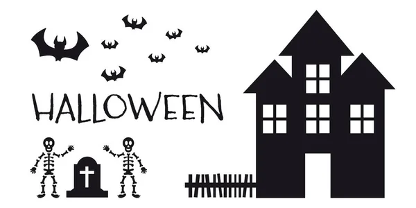 Plakat Halloween Szczęśliwe Szkielety Machające Szczycie Nagrobka Przerażający Ale Szczęśliwy — Wektor stockowy