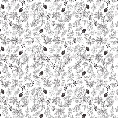 Kusursuz sonbahar desenli dekoratif çiçek tasarım kâğıdı, kapak, kumaş, doku içi, hediye paketi. Siyah beyaz sonbahar ormanı duvar kâğıdı arka planı güzel, sevimli moda baskısı. Hediye paketi