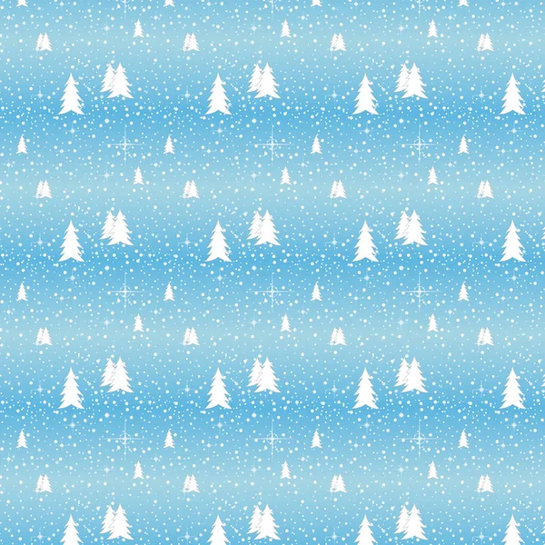 Святковий Різдвяний Візерунок Плоскими Кольоровими Сніговими Деревами Блакитно Зелений Білий — стоковий вектор