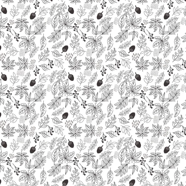 stock vector Seamless autumn pattern decorative flowers design paper, cover, fabric, texture interior, gift wrap packaging. Black white fall forest Wallpaper background beautiful cute trendy print. Gift wrap pack