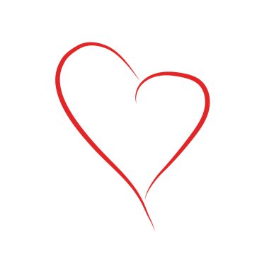 Kalp şekli vektörü. Resim yapmayı seviyorum. Sevgililer günü, anneler günü kartı geçmişi. Web simgesi, sembol, işaret. Romantik düğün davetiyesi. Kırmızı çizim beyaz üzerine izole edildi.