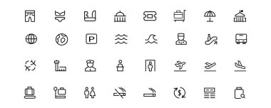 Tur ve seyahat ana hatları simgesi setinin vektör illüstrasyonu