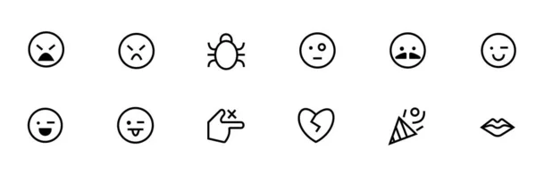 Emojis的轮廓 Emoji面对不同的情绪 矢量图标设置 — 图库矢量图片