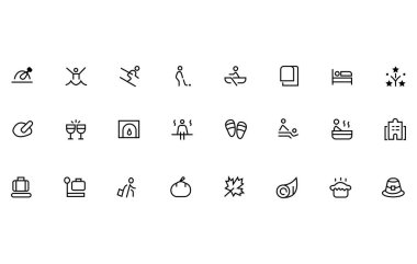 Tatil, Noel, Cadılar Bayramı, Paskalya ikonları. izole çizgi vektör illüstrasyonu