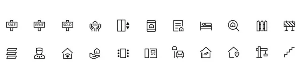 Onroerend Goed Lijn Web Icon Set Inclusief Onroerend Goed Onroerend — Stockvector