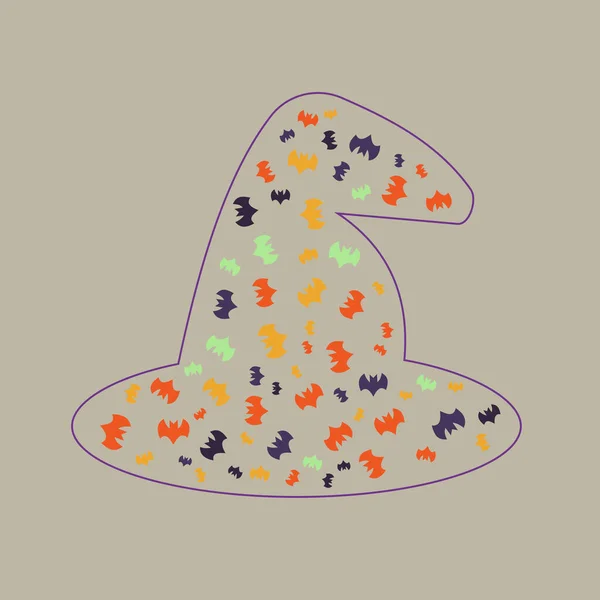 魔女の帽子の形をしたバットイラスト ハロウィーンの色で作られたパターン — ストックベクタ