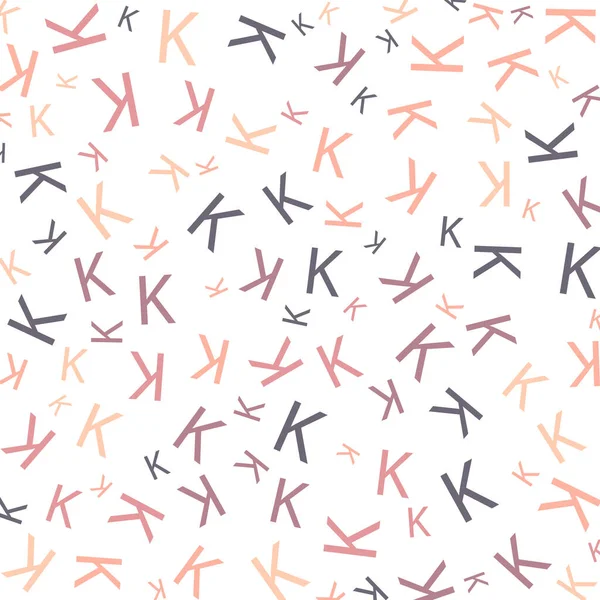 シームレス抽象K文字ベクトル幾何学パターン 白い背景のカラフルな文字 ランダムオーダー ギフト包装紙 ポスター ベッドリネンとインテリア スクールと学習テーマ — ストックベクタ