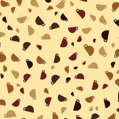 Açık kahverengi arka planda kahve fincanı deseni. Kahve günün kutlu olsun. Web sayfası, tekstil, duvar kağıdı, afiş, poster, kart deseni.