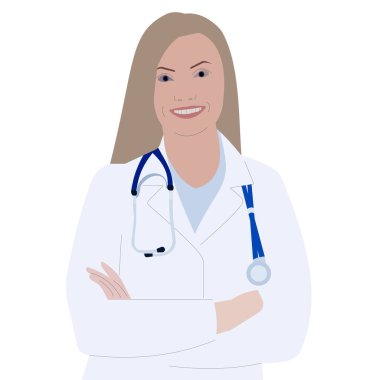 Doktorlar günü, basit vektör çizimi, doktor önlüklü kadın. Pankart, özgeçmiş, Doktorlar Günü kutlamaları için poster. 14 Mart ve 3 Ekim uluslararası doktorlar günü.