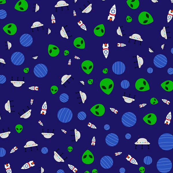 원활한 패턴입니다 그림입니다 일러스트 외계인 Ufo와 원활한 패턴입니다 페이지 포스터를 — 스톡 벡터