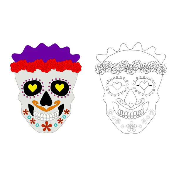 Dia Los Muertos, Ölüler Günü veya Meksika Cadılar Bayramı. Çiçekli süslemeler resim yapmak için kullanılabilir. Kafatası vektör illüstrasyon arka planı.